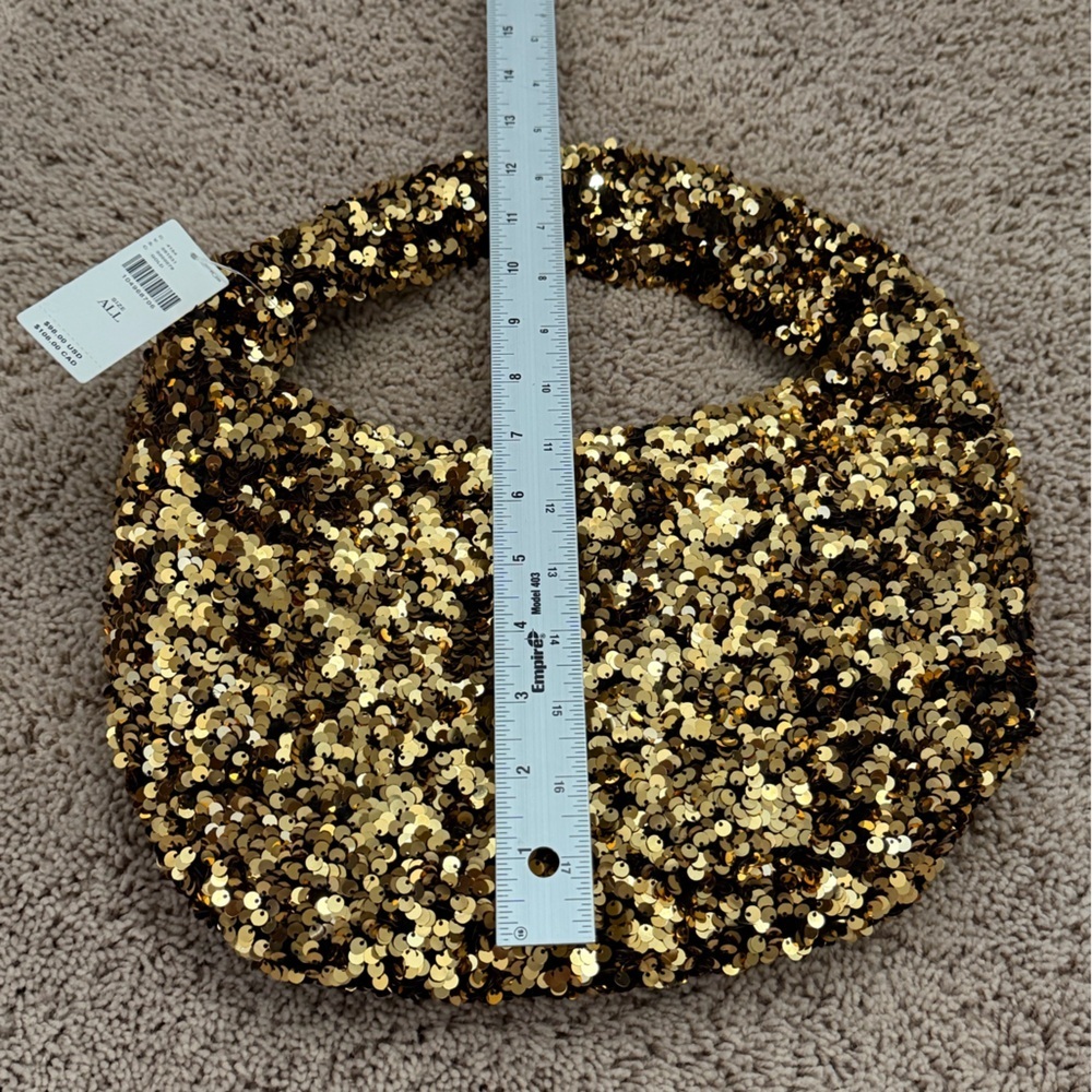 NWT new Anthropologie paillette sequin crescent bag gold purse - Picture 14 of 15